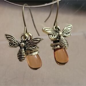 Bumble bee amber and bronze tone honey drop earrings